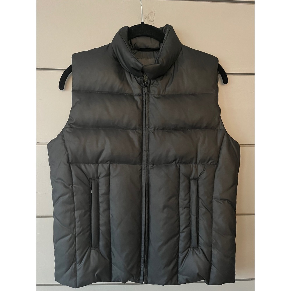 Banana Republic Women's Puffer Vest Black‎ Sateen Stand Collar Zip Pockets XS